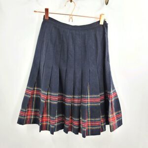 Vintage pendleton petite pleated wool skirt black with plaid